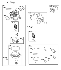 Carburetor Group Diagram and Parts List for 125P02-0085-F1 100000 - 19Z999 Briggs and Stratton Engine